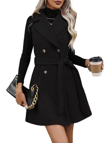 IDEALSANXUN Women's Long Wool Vest Trench Coat Belted Fall Winter Jacket