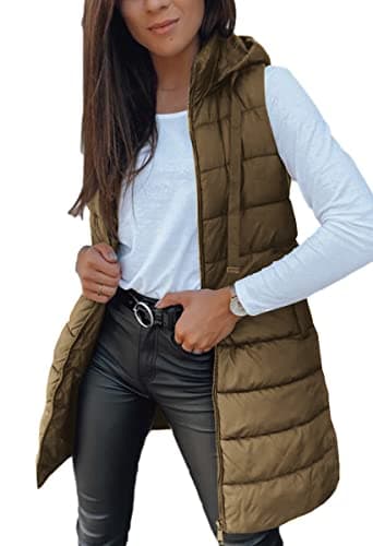 Women's Winter Hooded Puffer Vest — Brown