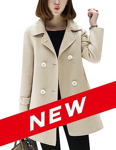 Tanming Women's Winter Black Wool Double Breasted Peacoat — Beige
