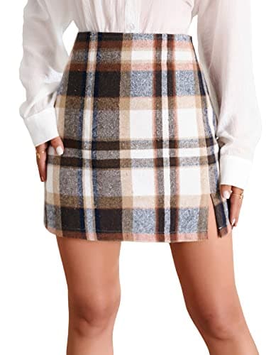 WDIRARA Women's Casual High Waist Plaid Stretch Skirt — Multicolour Split