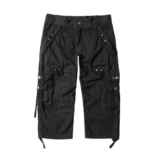AOYOG Men's 3/4 Cargo Shorts Relaxed Fit Cotton Capri Pants