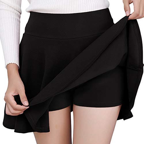 DJT Women's Flared Pleated Mini Skater Skirt with Shorts — Black