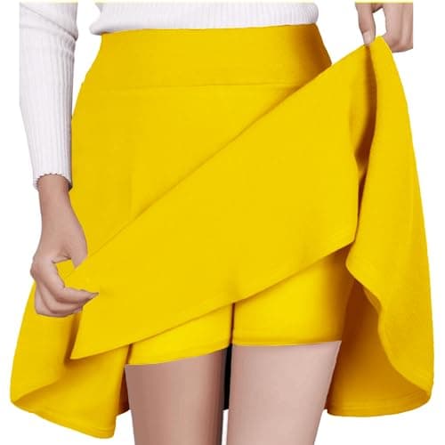 Women's Mini Flared A-Line Stretchy Party Skirts with Shorts — Yellow