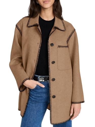Yousify Women's Mid Length Wool Pea Coat Casual Winter Jacket — Camel