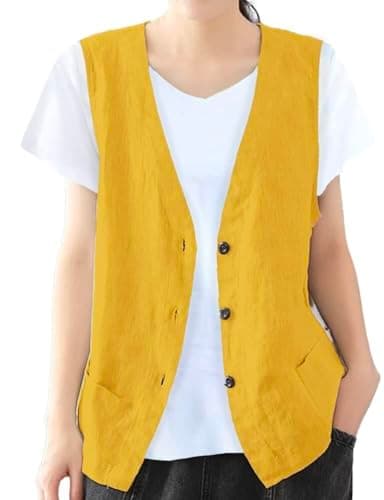 Women's Cotton Linen Vest Lightweight Jacket — Yellow