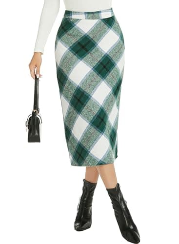 RANPHEE Womens Vintage Flannel Plaid Midi Skirt — Green