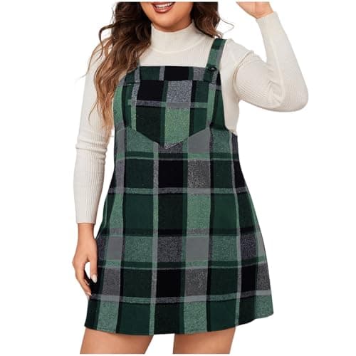 YADEOU Women Plus Size Cute Plaid Pinafore Dress with Pocket — J03-green