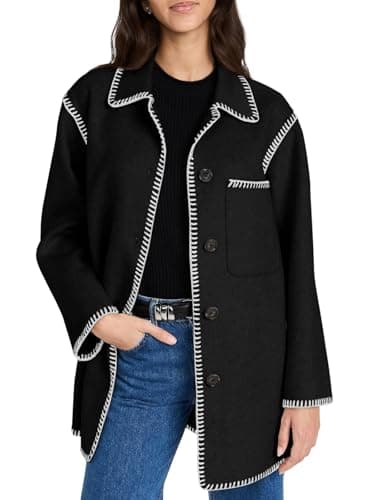 Yousify Women's Mid Length Wool Pea Coat Casual Winter Jacket — Black