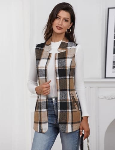 Plaid Wool Vest for Women: Casual Fall/Winter Sleeveless Blazer