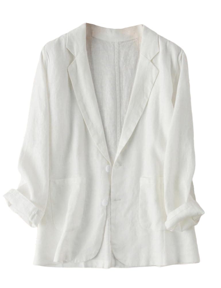 Womens Linen Blazer Casual Lightweight Cotton Suit Jacket