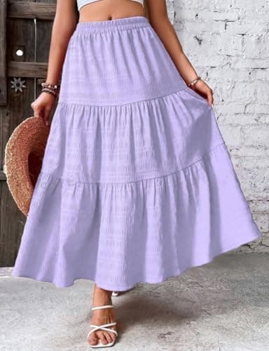 IDEALSANXUN High Waisted Elastic Pleated Maxi Skirt