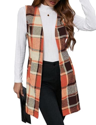 Plaid Vest for Women: Sleeveless Trench Coat for Fall/Winter — Orange
