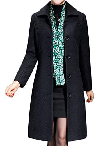 Jenkoon Women's Wool Trench Coat Winter Long Overcoat — Black