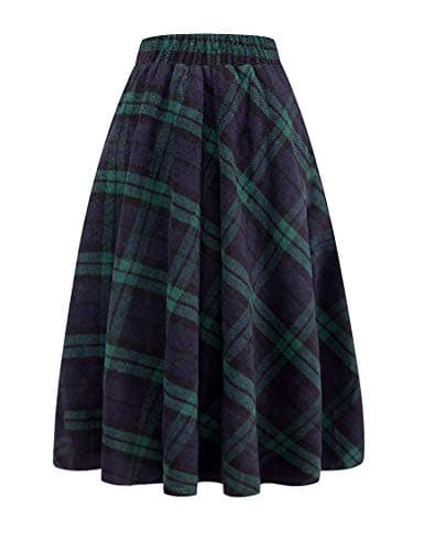 Womens High Waist Aline Pleated Midi Wool Skirts by IDEALSANXUN
