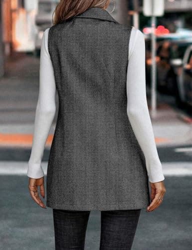 Sleeveless Tweed Blazer Vest for Women: IDEALSANXUN