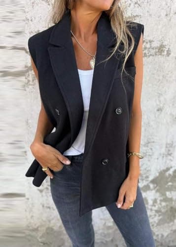 IDEALSANXUN Women's Long Sleeveless Vest Trench Coat Suit Jacket