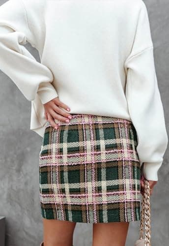 HERBATOMIA Women's Vintage Plaid Mini Pencil Skirt with High Waist Zipper