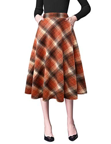 Women's High Waist Wool A-line Midi Skirt