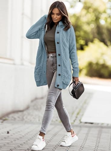 Sidefeel Women's Hooded Fleece Cardigan Winter Coat with Pockets
