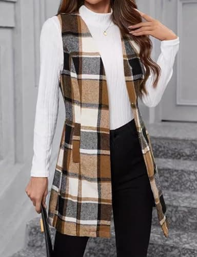Plaid Vest for Women: Sleeveless Trench Coat for Fall/Winter
