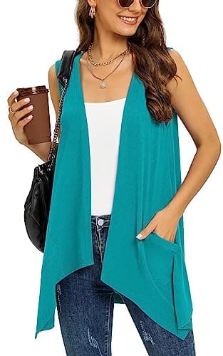 Veryoung Women's Lightweight Floral Long Sleeve Cardigan with Pockets — C13-teal-sleeveless