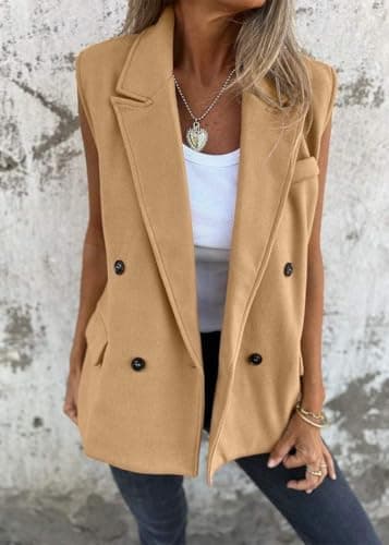 IDEALSANXUN Women's Long Sleeveless Blazer Vest Spring Fall Trench Coat