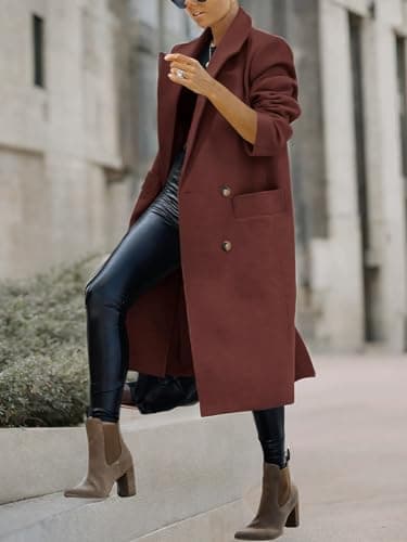 Saodimallsu Women's Trench Coat Winter Long Pea Coat Casual Office Overcoat with Pockets