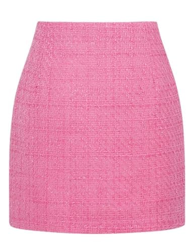 Mywinway Plaid High Waist A-Line Skirt for Women — Tweed Pink