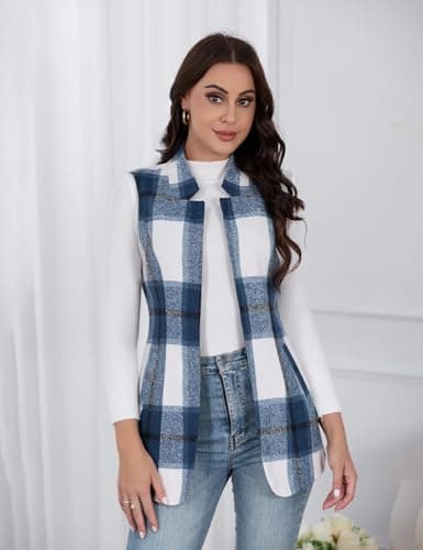 Wool Plaid Sleeveless Vest for Women - Casual Fall/Winter Outwear