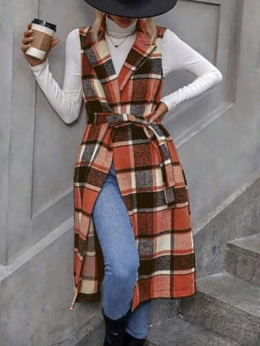 IDEALSANXUN Women's Plaid Sleeveless Fall Blazer Vest