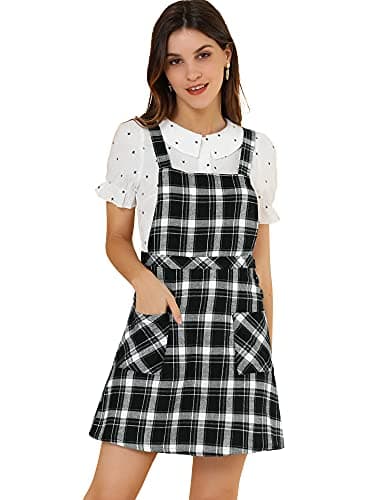 Women's Christmas Plaid Tartan Pinafore Dress — Black