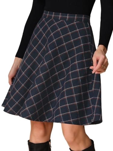 Allegra K Women's Vintage Tartan Knee-Length A-Line Elastic Waist Skirt — Navy Blue