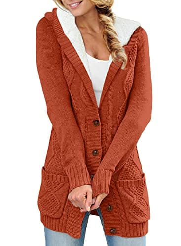 Sidefeel Women's Hooded Fleece Cardigan Winter Coat with Pockets — Hooded Oronge