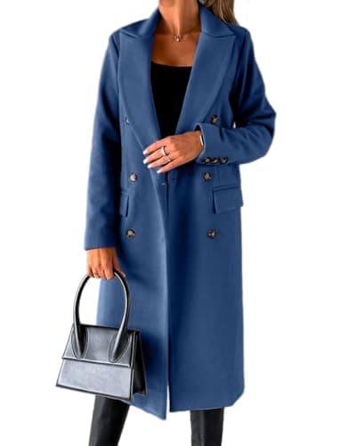 Women's Long Wool Trench Coat for Fall and Winter — Misty Blue