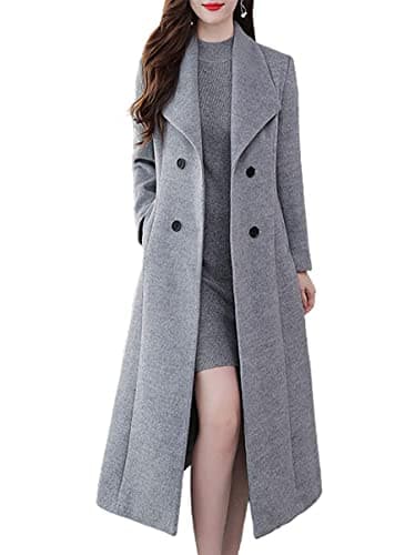 Ebossy Women's Slim Fit Below Knee Wool Trench Coat — Grey