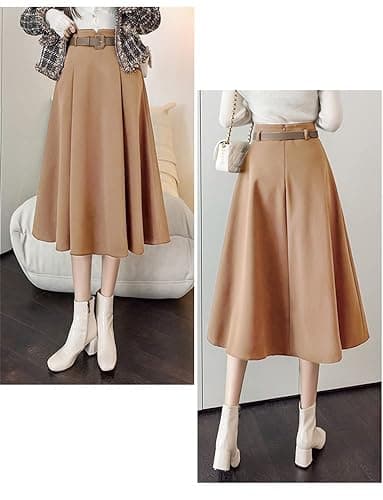 IDEALSANXUN High Waisted Wool Midi Pleated Skirts for Women Winter