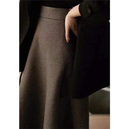 Vintage High Waist Plaid Wool Midi Skirt for Women Office Casual