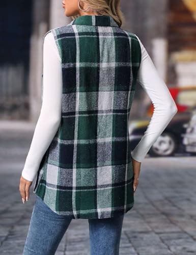 IDEALSANXUN Women's Plaid Flannel Sleeveless Jacket Cardigan Outerwear for Fall Winter