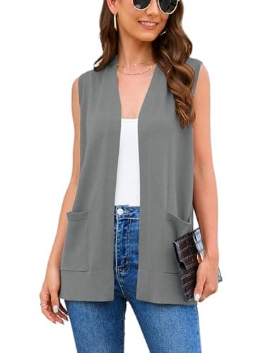 Veryoung Women's 2025 Sleeveless Knit Cardigan Vests with Cozy Pockets (S-3XL) — A03-dark_grey-sleeveless