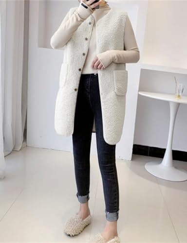IDEALSANXUN Women's Fall Winter Long Fleece Sherpa Fuzzy Cardigan Vest