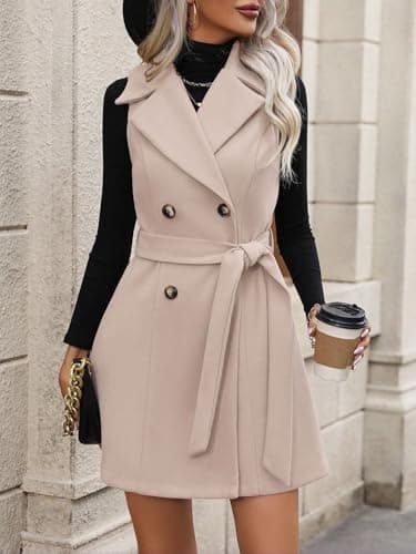 IDEALSANXUN Women's Long Wool Vest Trench Coat Winter Sleeveless Blazer