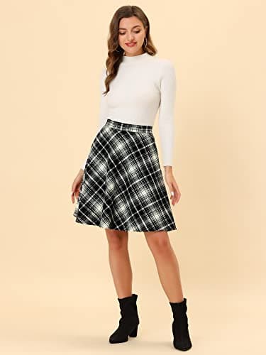 Allegra K Women's Vintage Tartan Plaid A-Line Skirt