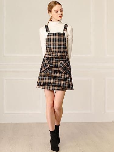 Women's Plaid Overall Dress with Adjustable Straps