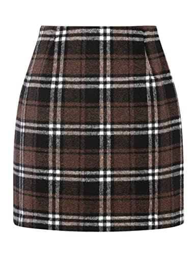 High Waist Plaid Bodycon Pencil Skirt — Coffee