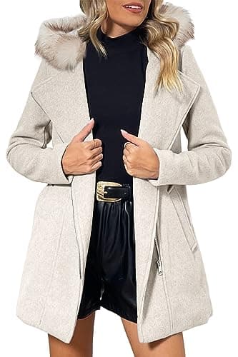 Bellivera Women's Wool Blend Winter Trench Coat — Beige Apricot With Collar Coat