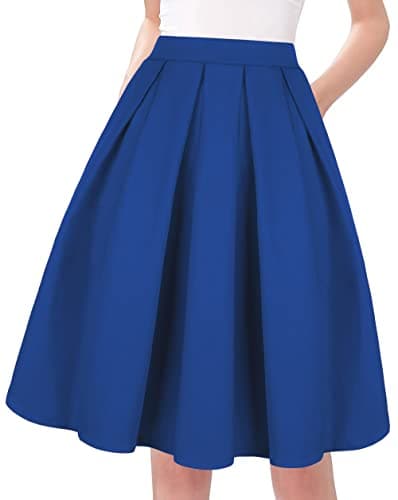 Tandisk Women's Vintage Printed Flared Midi Skirt with Pockets — Blue
