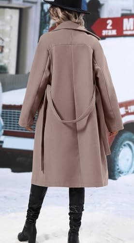 SAUKOLE Women's Trendy Double Breasted Wool Blend Pea Coat with Belt