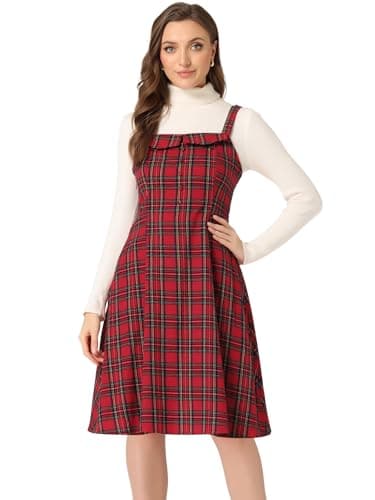 Women's Plaid A-Line Overall Dress — Red
