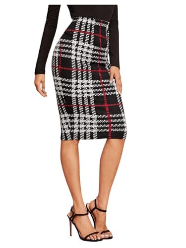 Floerns Women's Plaid Print High-Waisted Knee-Length Bodycon Pencil Skirt