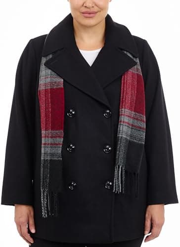 Women's Plus-Size LONDON FOG Double Breasted Peacoat with Scarf